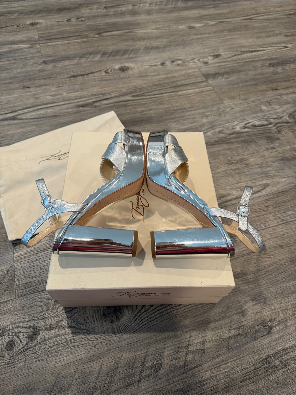 NWT Imagine by Vince Camuto Valora Silver Metallic Platform Block Heel Sandals - Picture 10 of 13